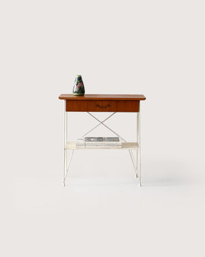 Comodino scandinavo anni 60 in metallo e mogano