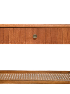 Comodino scandinavo anni 50 in teak con paglia di Vienna 5