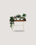 Portafiori scandinavo ovale in metallo e teak