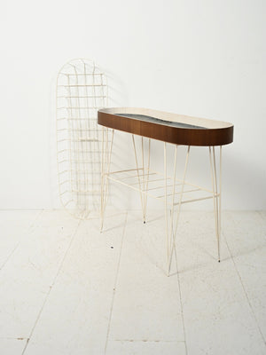 Portafiori scandinavo ovale in metallo e teak 4