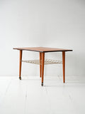 Coffee table scandinavo vintage in teak con mensola in ottone 3
