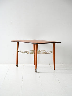 Coffee table scandinavo vintage in teak con mensola in ottone 3