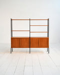 Libreria doppia scandinava in teak con montanti neri, anni ’60 1