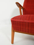 Poltrona scandinava anni 50 con rivestimento in lana rossa 5