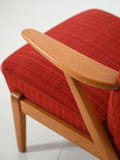 Poltrona scandinava anni 50 con rivestimento in lana rossa 8