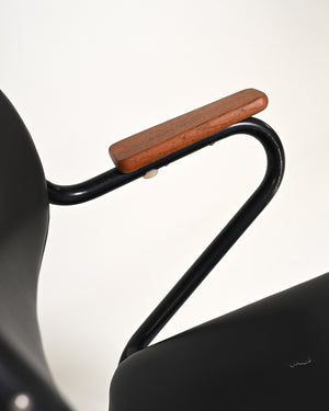 Set di 4 sedie in pelle e metallo, con inserti in legno, anni '50