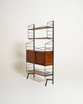 Libreria in metallo con vano contenitore in teak, anni '50-'60