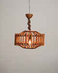 Lampada da soffitto in bambú e rattan intrecciato, anni '70
