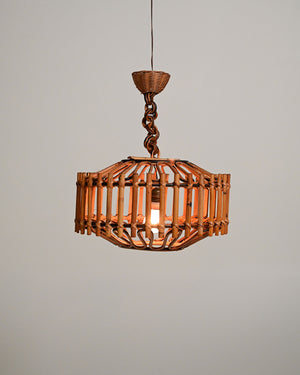 Lampada da soffitto in bambú e rattan intrecciato, anni '70