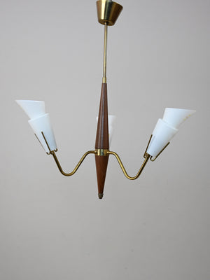 Lampada a sospensione vintage con opaline 1